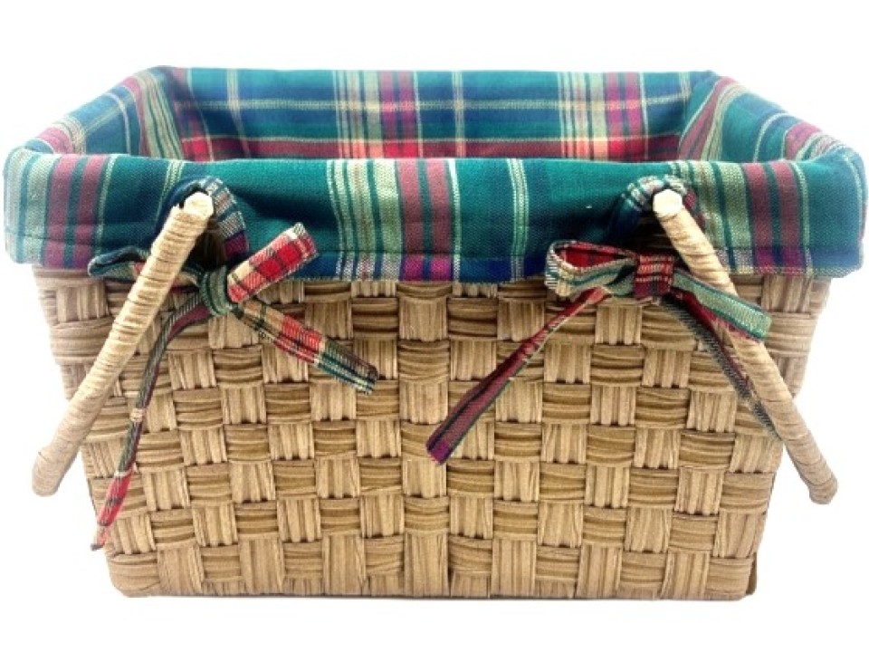 Ultimate Rectangular PE Picnic Basket with Plaid Liner and Handles